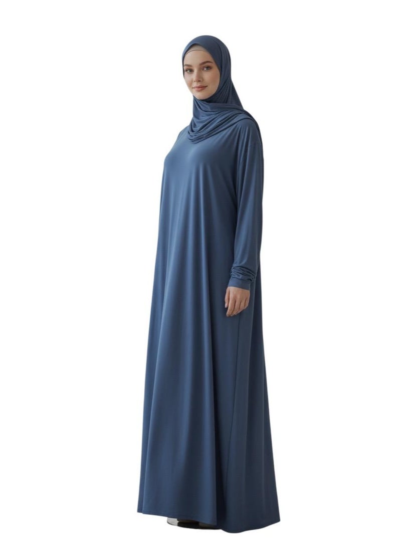 أزياء دي فستان صلاة نسائي باللون الرمادي، رداء إسلامي محتشم بطول كامل، بأكمام طويلة، مريح وأنيق - Image 1